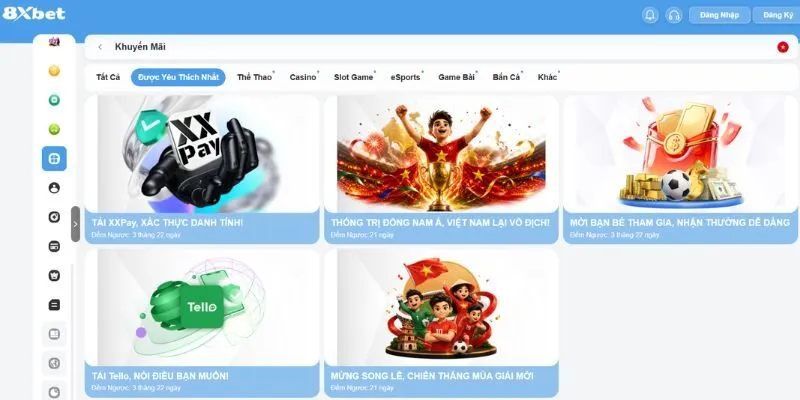 8xbet cung cấp nhiều bonus riêng cho hội viên