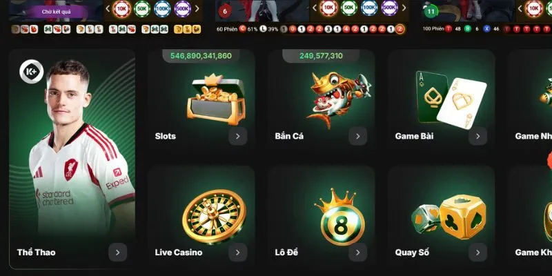 Hệ thống game phong phú với nhiều sảnh nổi bật
