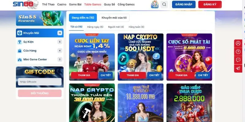 Loạt khuyến mãi được người chơi Sin88 chú ý