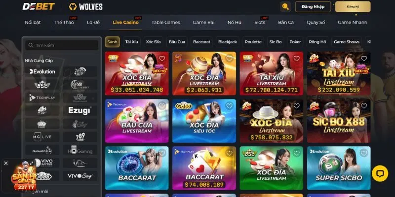 Sảnh game Debet đa dạng, dễ lựa chọn