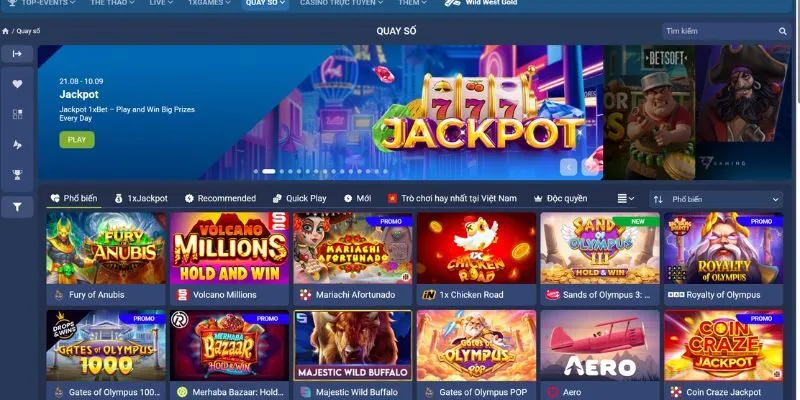 Sảnh slots quy tụ những tựa game có jackpot khủng